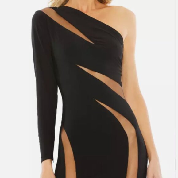 MAC DUGGAL 42014 SEQUINED HIGH NECK LONG SLEEVE LACE UP BACK GRAPHITE GOWN sz 14 - Picture 6 of 7